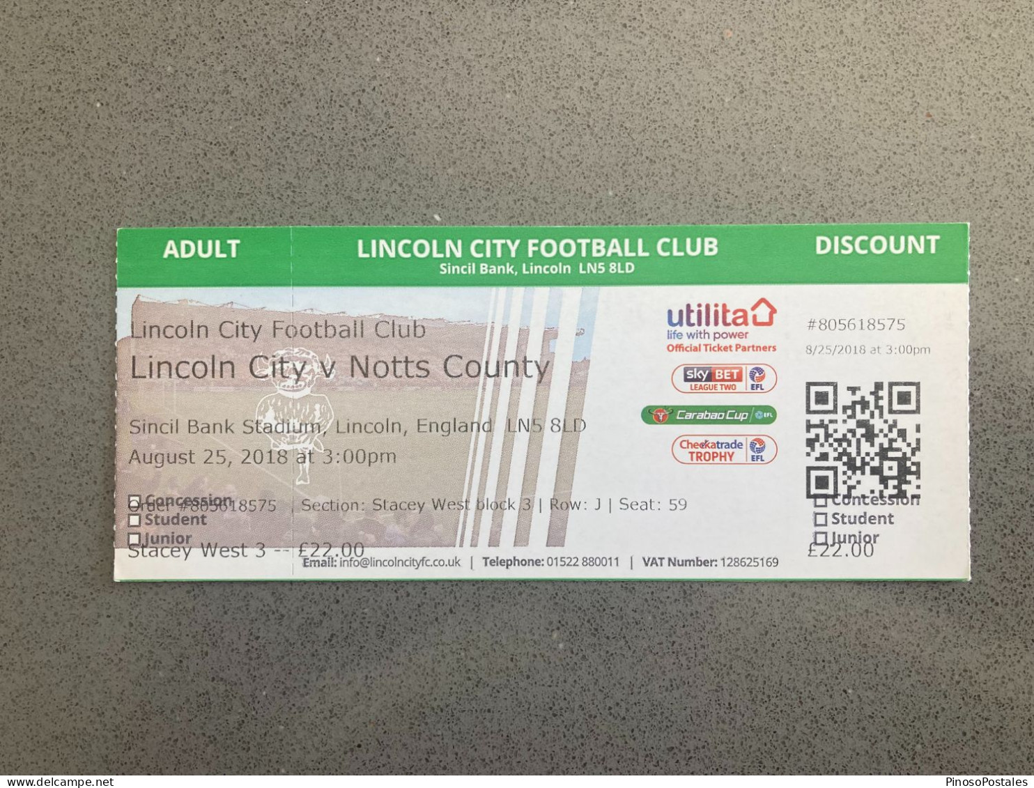Lincoln City V Notts County 2018-19 Match Ticket - Biglietti D'ingresso