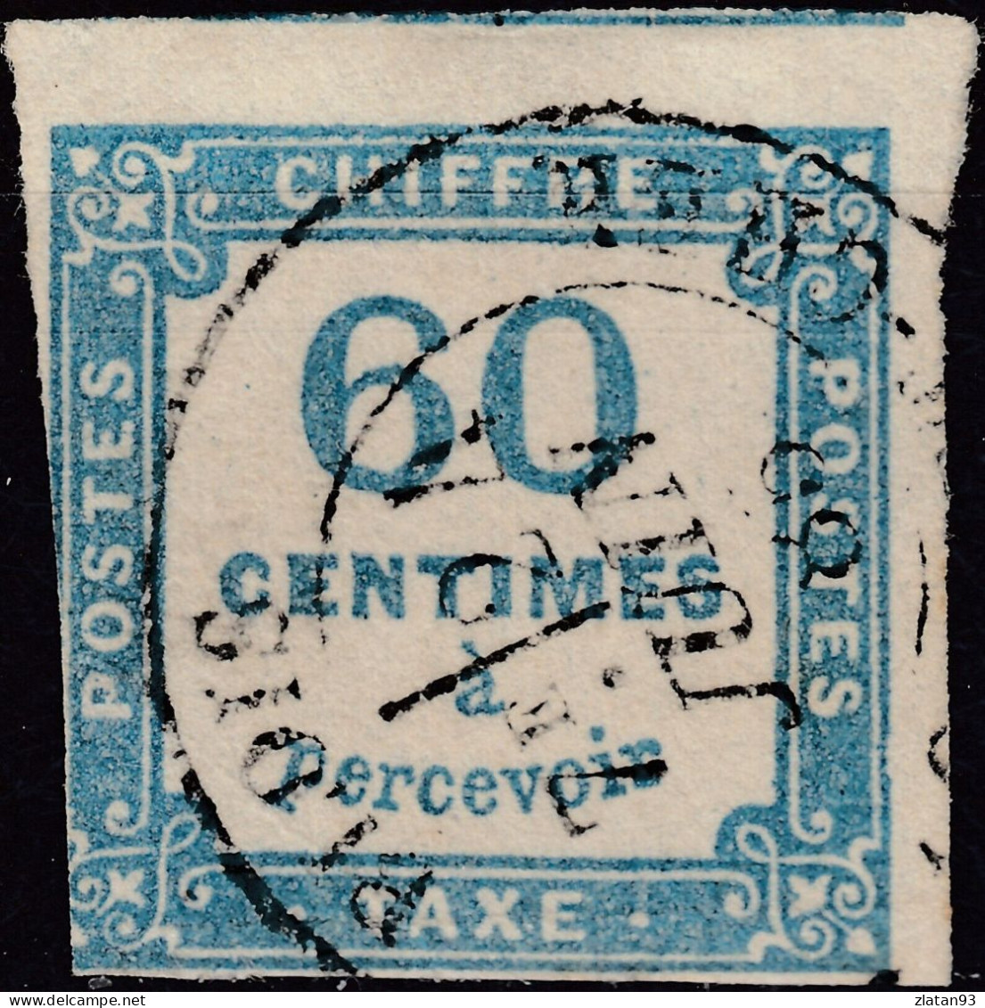 TAXE CARREE N°9 60c Bleu Oblitéré CàD - 1859-1959 Usati