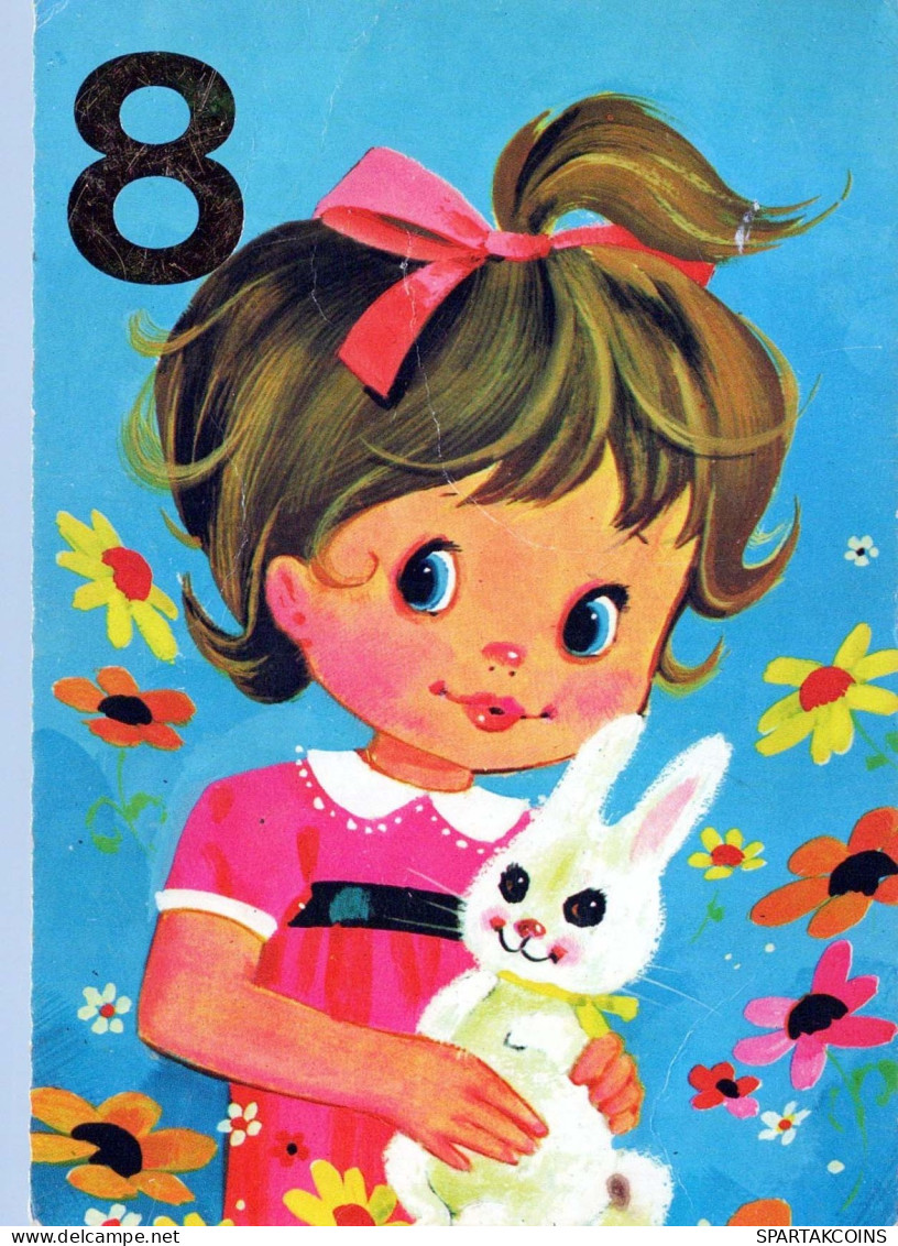 FELIZ CUMPLEAÑOS 8 Año De Edad CHICA NIÑOS Vintage Tarjeta Postal CPSM #PBT781.ES - Anniversaire