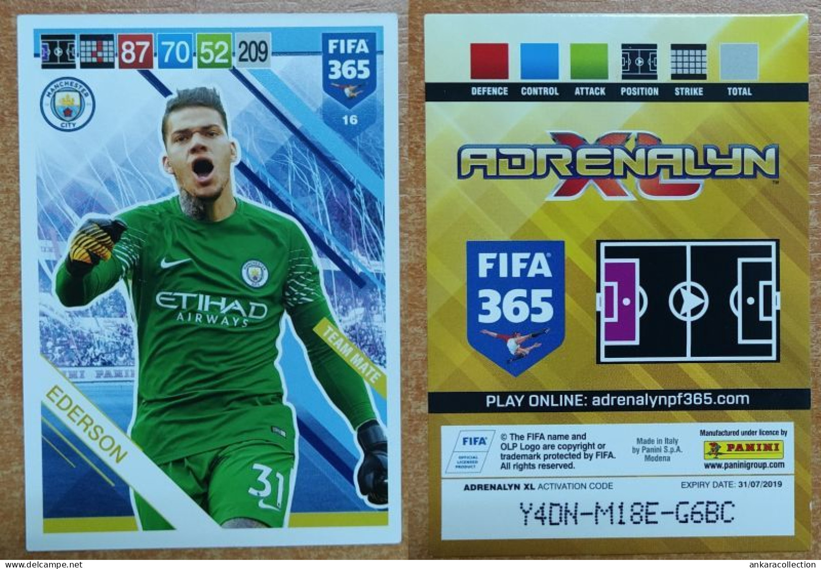 AC - 16 EDERSON  MANCHESTER CITY  PANINI FIFA 365 2019 ADRENALYN TRADING CARD - Trading-Karten