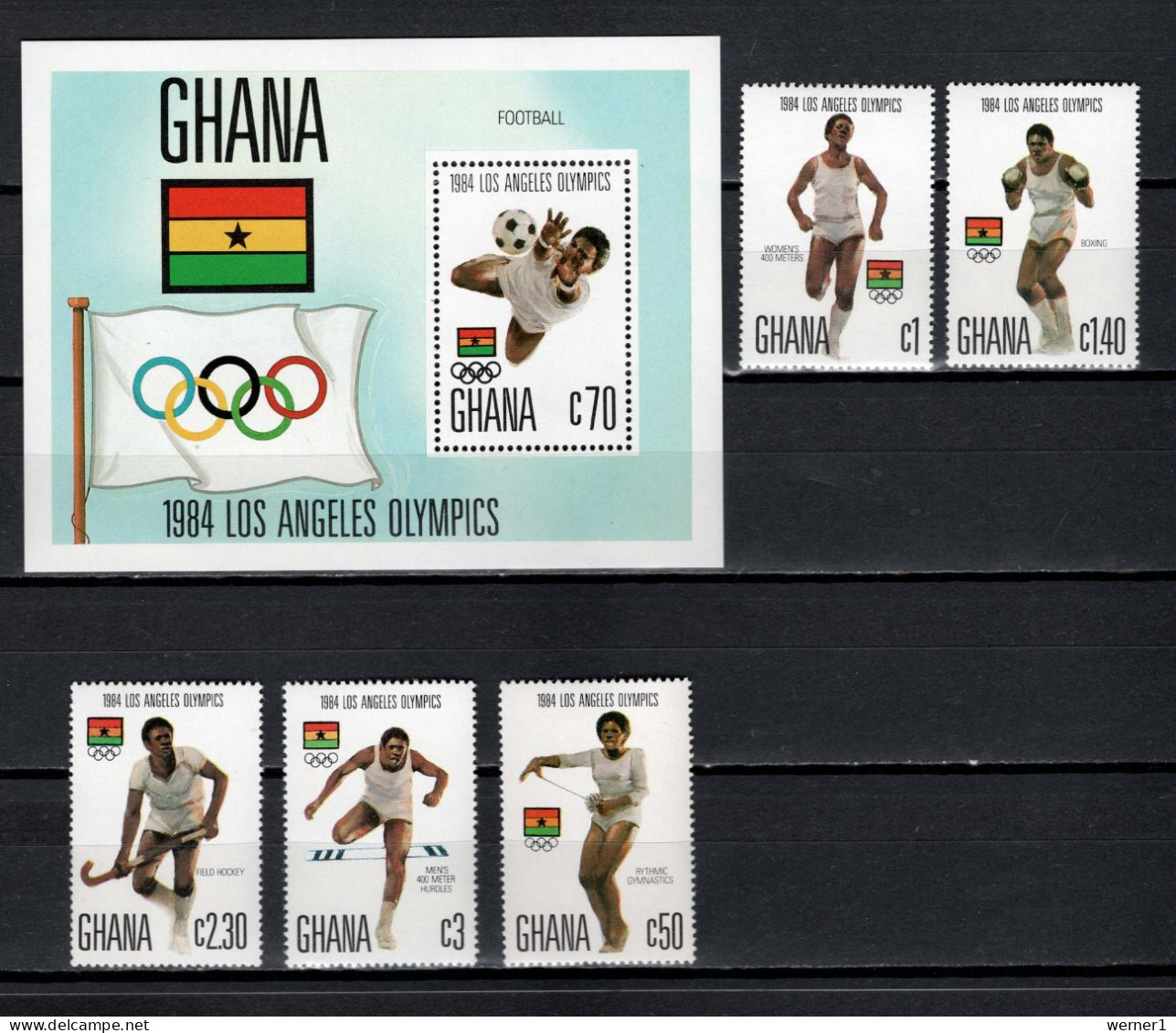 Ghana 1984 Olympic Games Los Angeles, Football Soccer, Athletics, Hockey Set Of 5 + S/s MNH - Summer 1984: Los Angeles