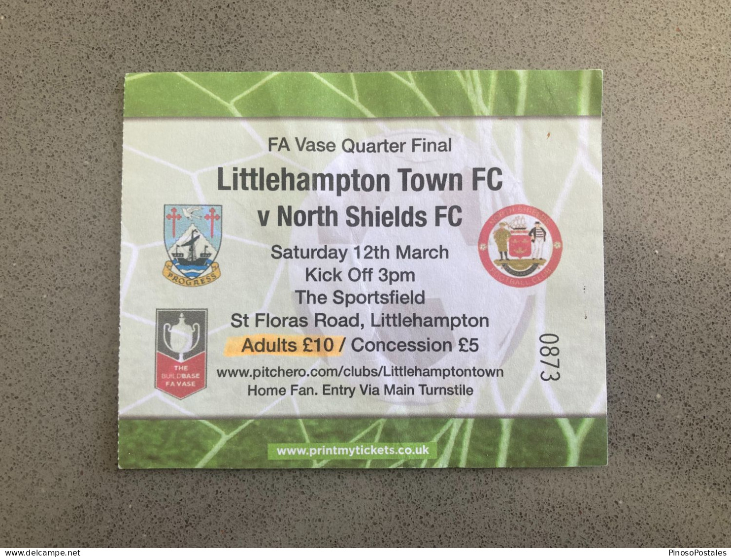 Littlehampton Town V North Shields 2021-22 Match Ticket - Match Tickets