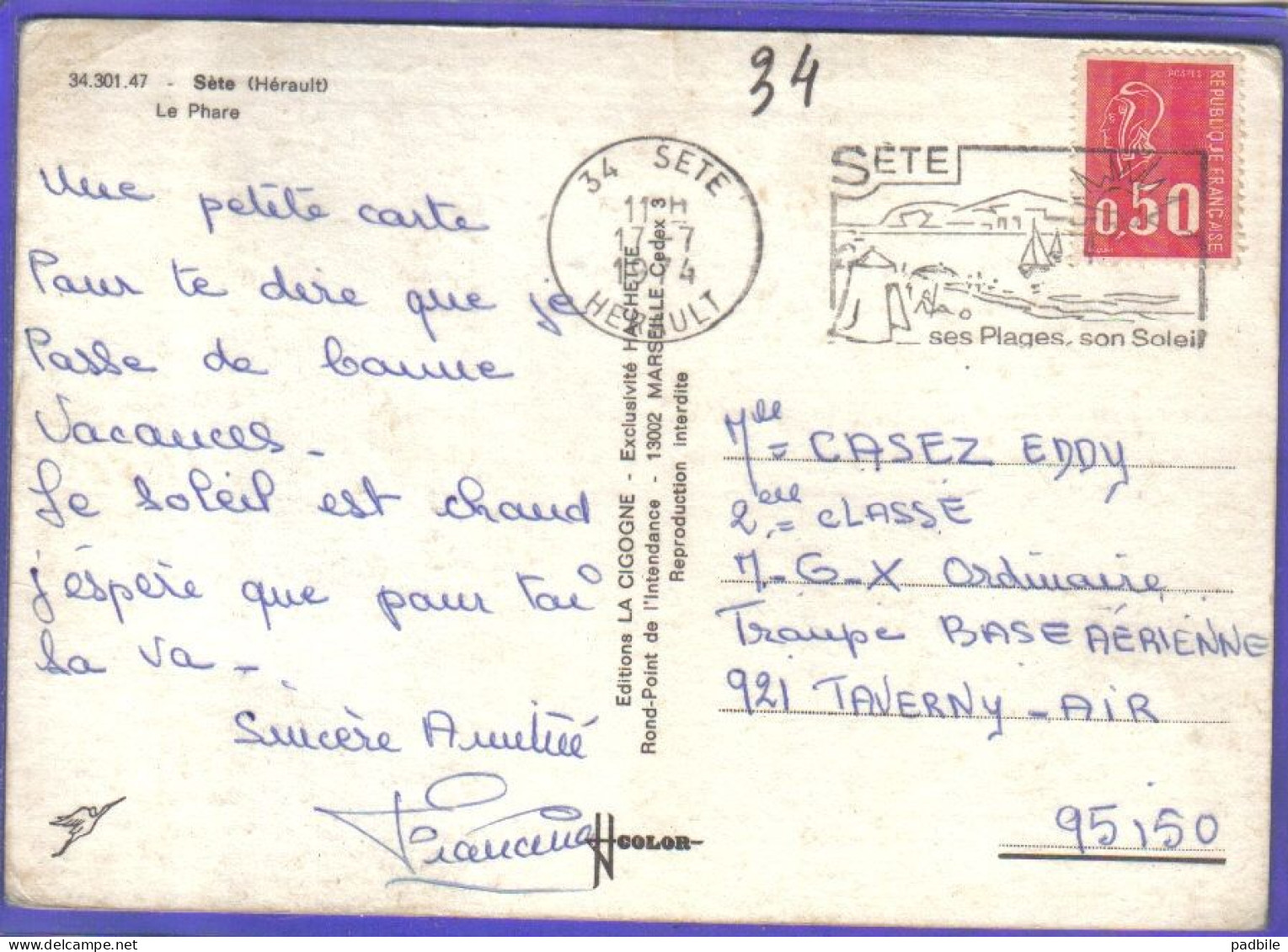 Carte Postale 34. Sete  (Cette) Cargos Et Le Phare  Très Beau Plan - Sete (Cette)