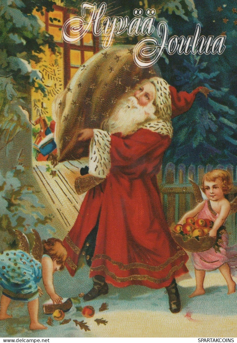 BABBO NATALE ANGELO Buon Anno Natale Vintage Cartolina CPSM #PAK133.IT - Santa Claus