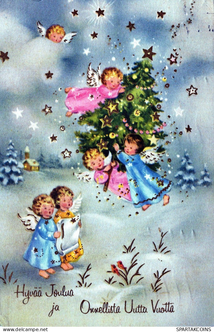 ANGELO Buon Anno Natale Vintage Cartolina CPSMPF #PAG860.IT - Angels