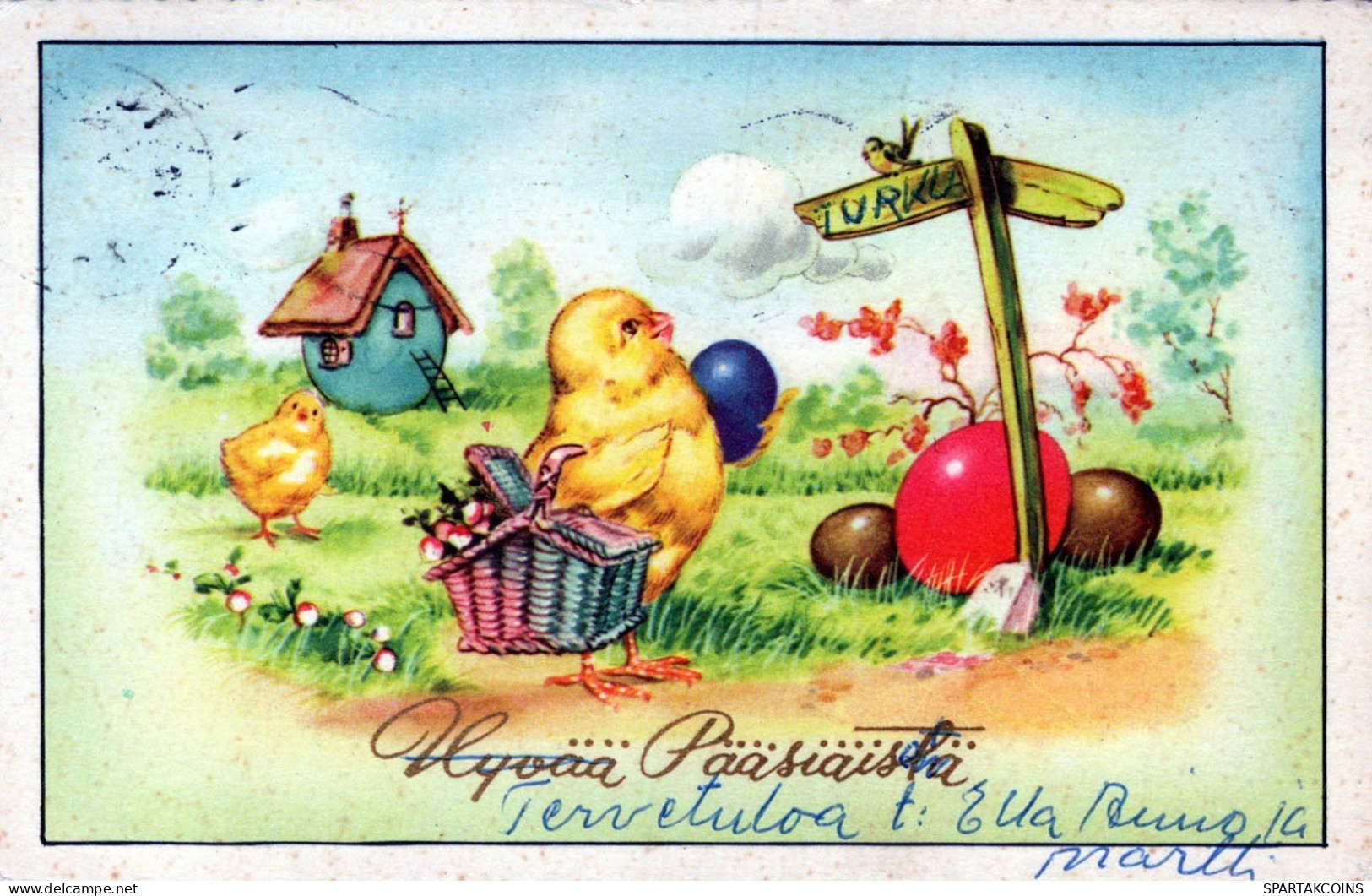 OSTERN HUHN EI Vintage Ansichtskarte Postkarte CPA #PKE408.DE - Pâques