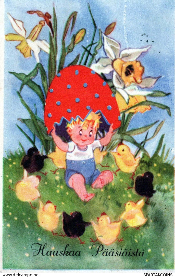 OSTERN KINDER EI Vintage Ansichtskarte Postkarte CPA #PKE346.DE - Easter