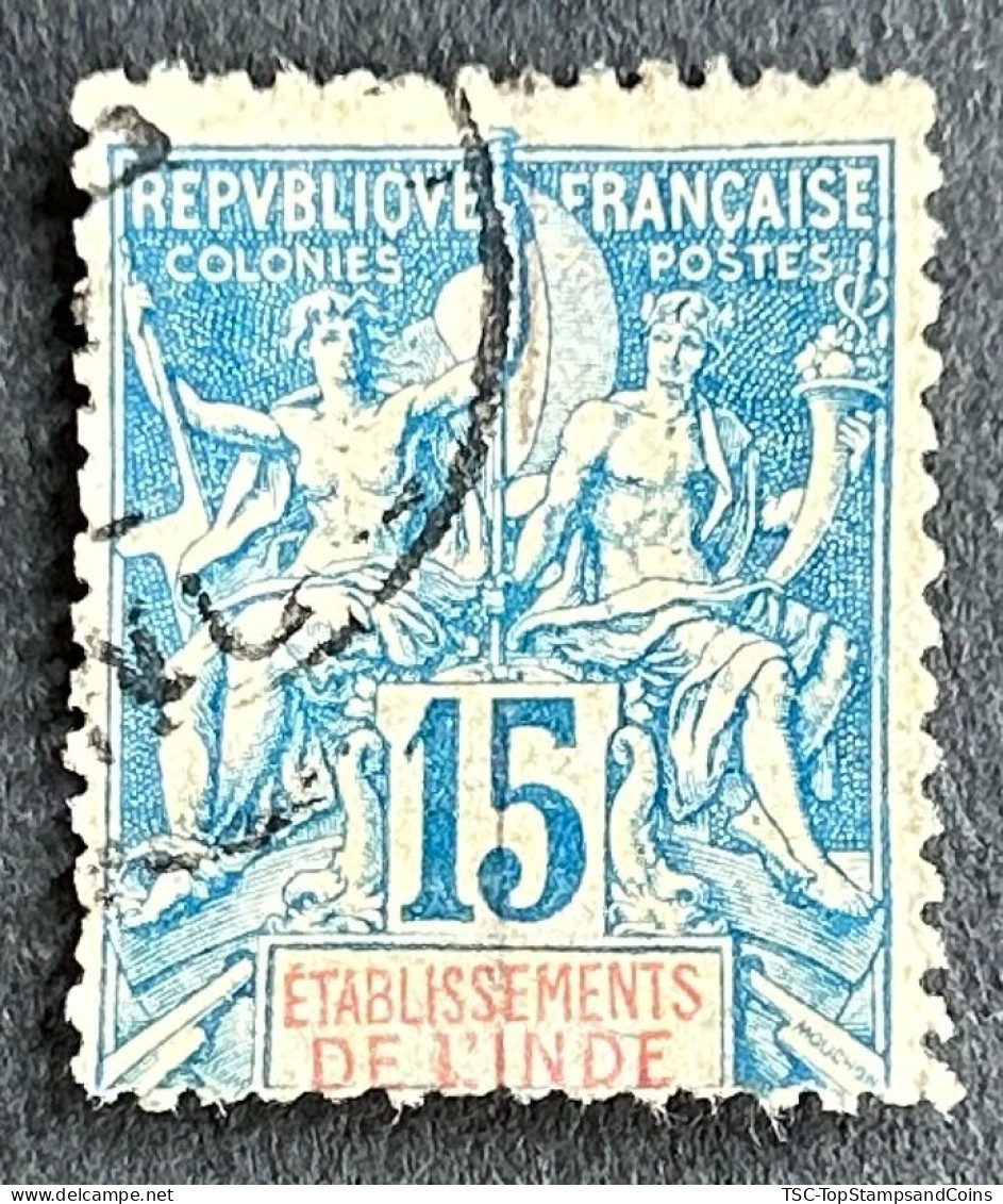 FRIND006U - Mythology - 15 C Used Stamp - French India - 1892 - Oblitérés