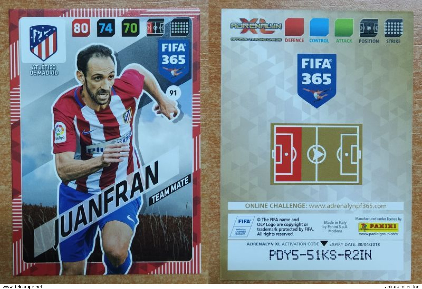 AC - 91 JUANFRAN  ATLETICO DE MADRID  PANINI FIFA 365 2018 ADRENALYN TRADING CARD - Trading Cards