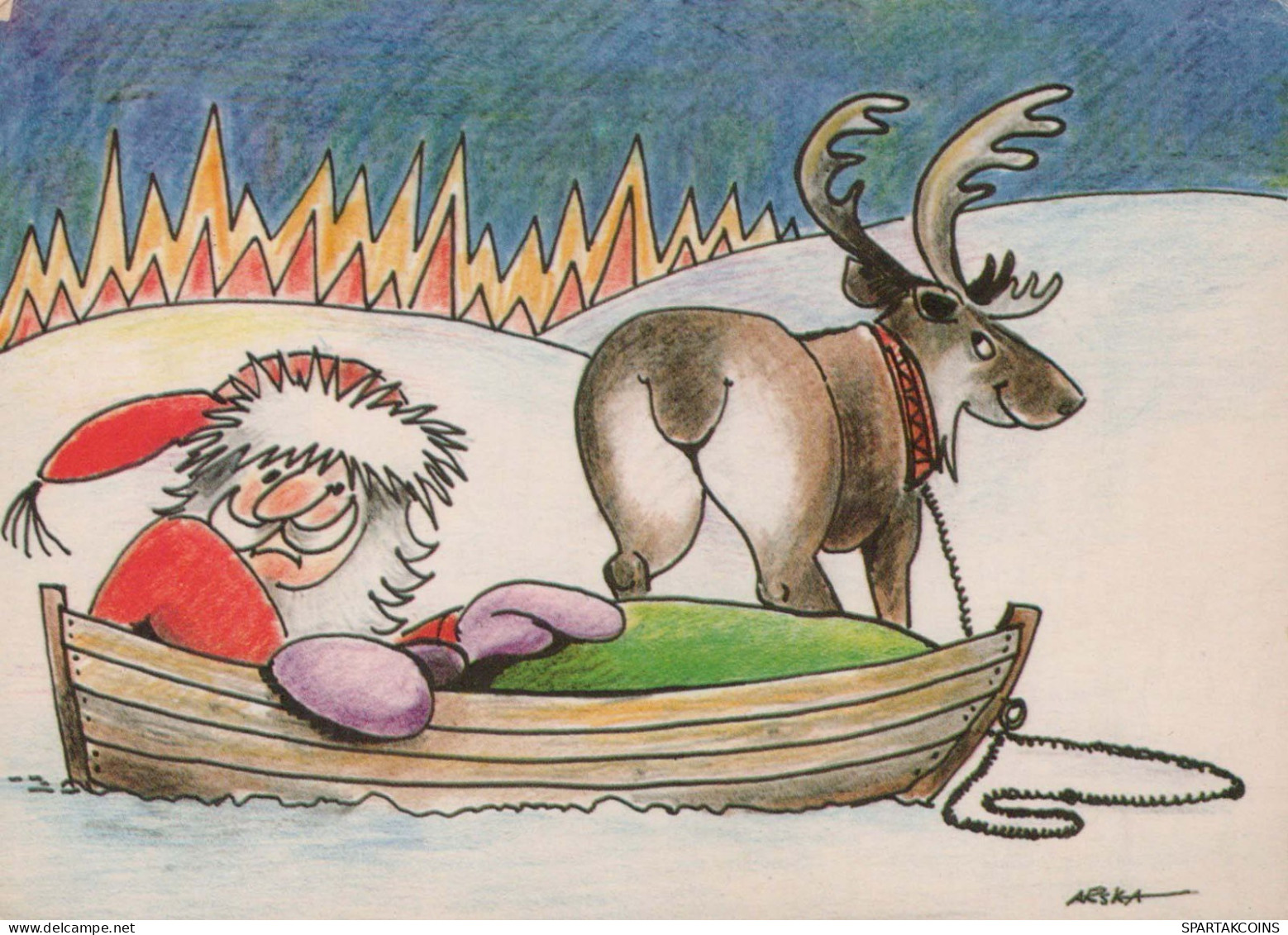 WEIHNACHTSMANN SANTA CLAUS Neujahr Weihnachten HIRSCH Vintage Ansichtskarte Postkarte CPSM #PBB161.DE - Santa Claus