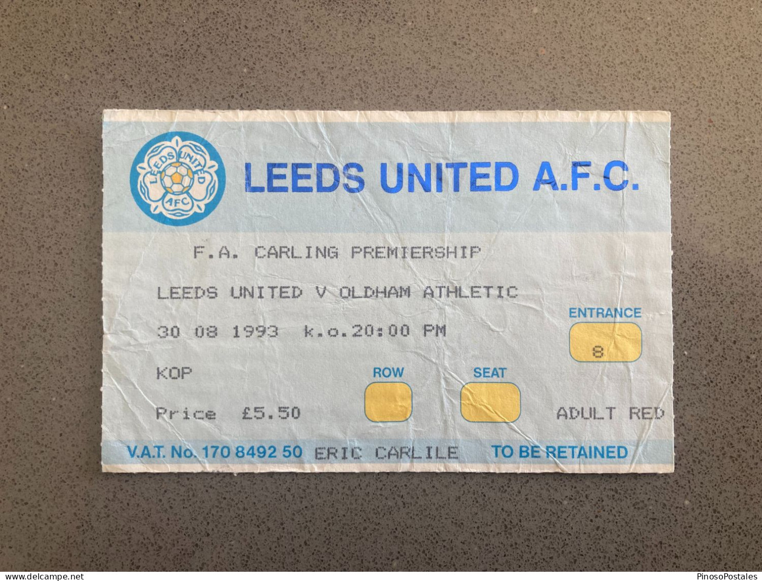 Leeds United V Oldham Athletic 1993-94 Match Ticket - Match Tickets