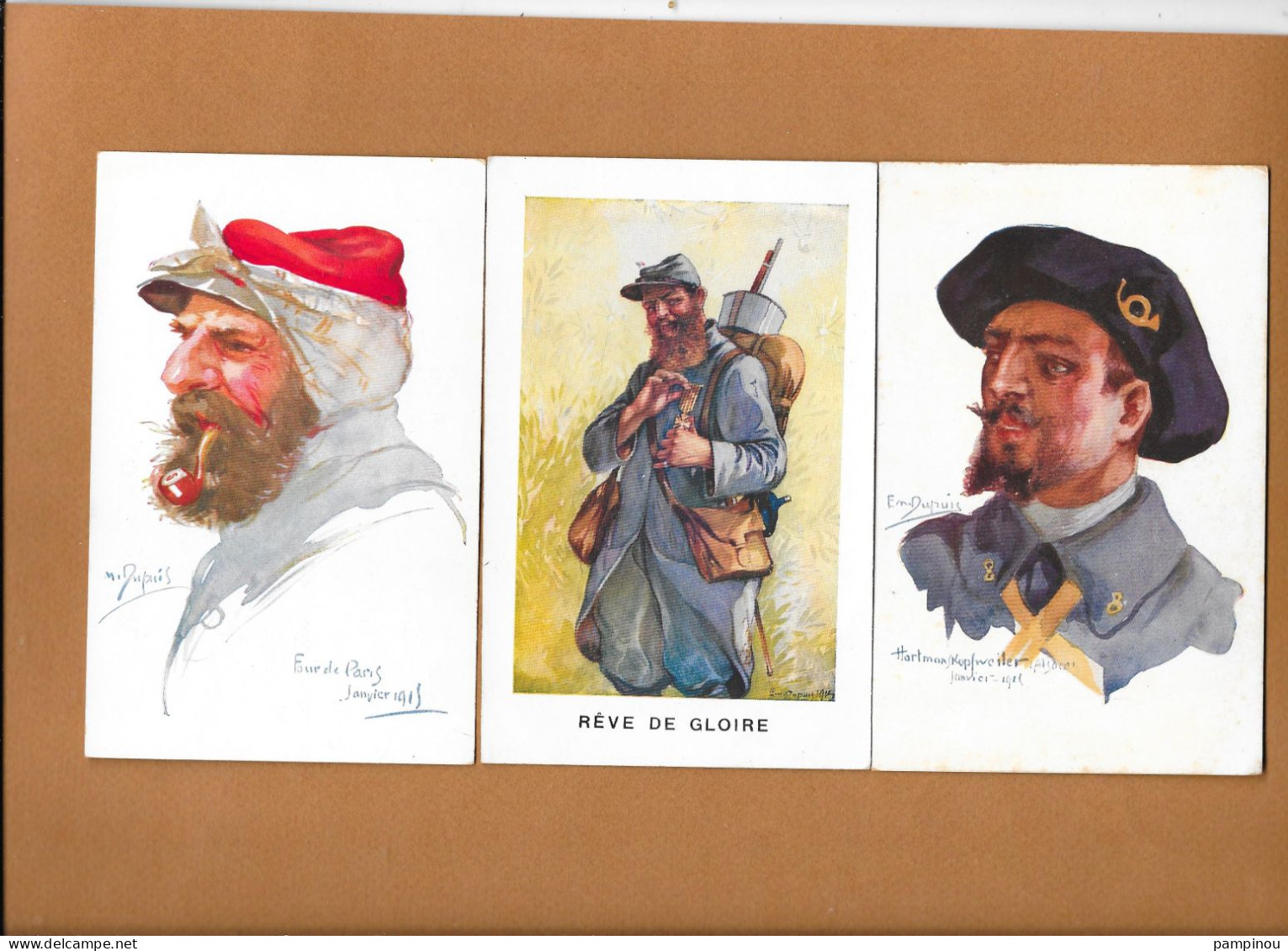 E.  DUPUIS - Lot 3 Cpa Portraits Milittaires Guerre 14/18 - Illustrations - Dupuis, Emile