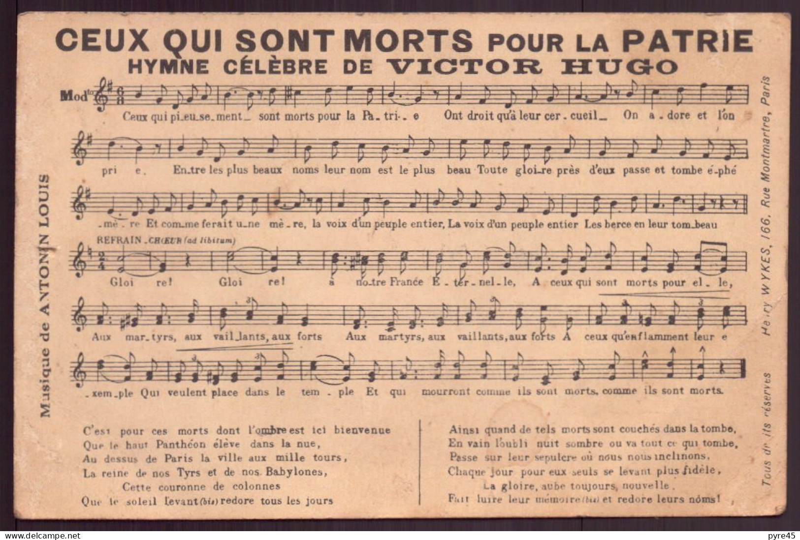 CEUX QUI SONT MORTS POUR LA PATRIE HYMNE CELEBRE DE VICTOR HUGO - Fiabe, Racconti Popolari & Leggende