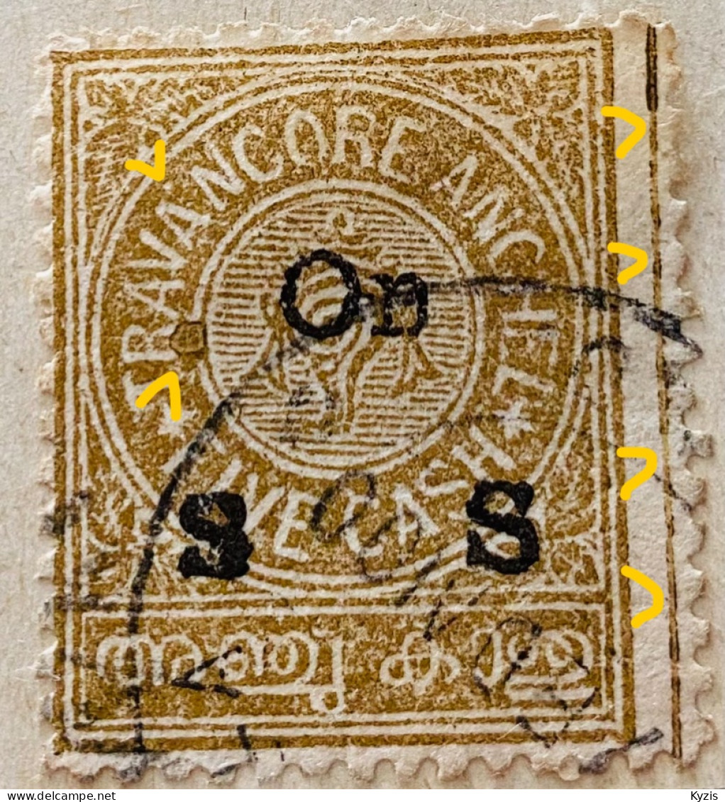 INDE - Travancore-cochin SGO75 OU Pour ON Défaut Non Répertorié / ULTRA RARE - Travancore-Cochin