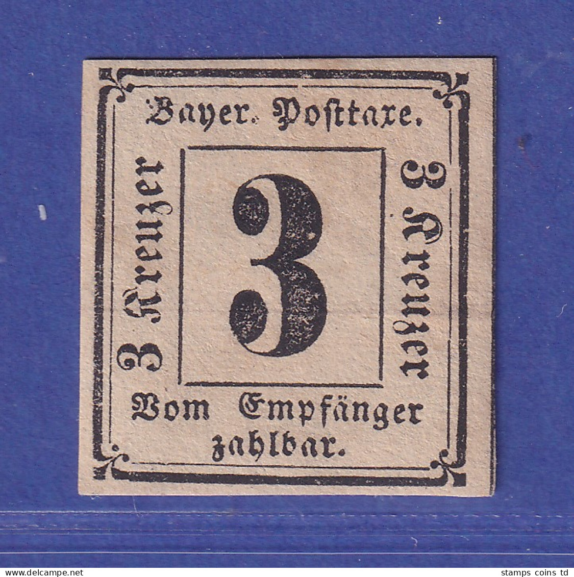 Bayern Portomarke 3 Kreuzer Mi.-Nr. 1 Ungebraucht * - Mint