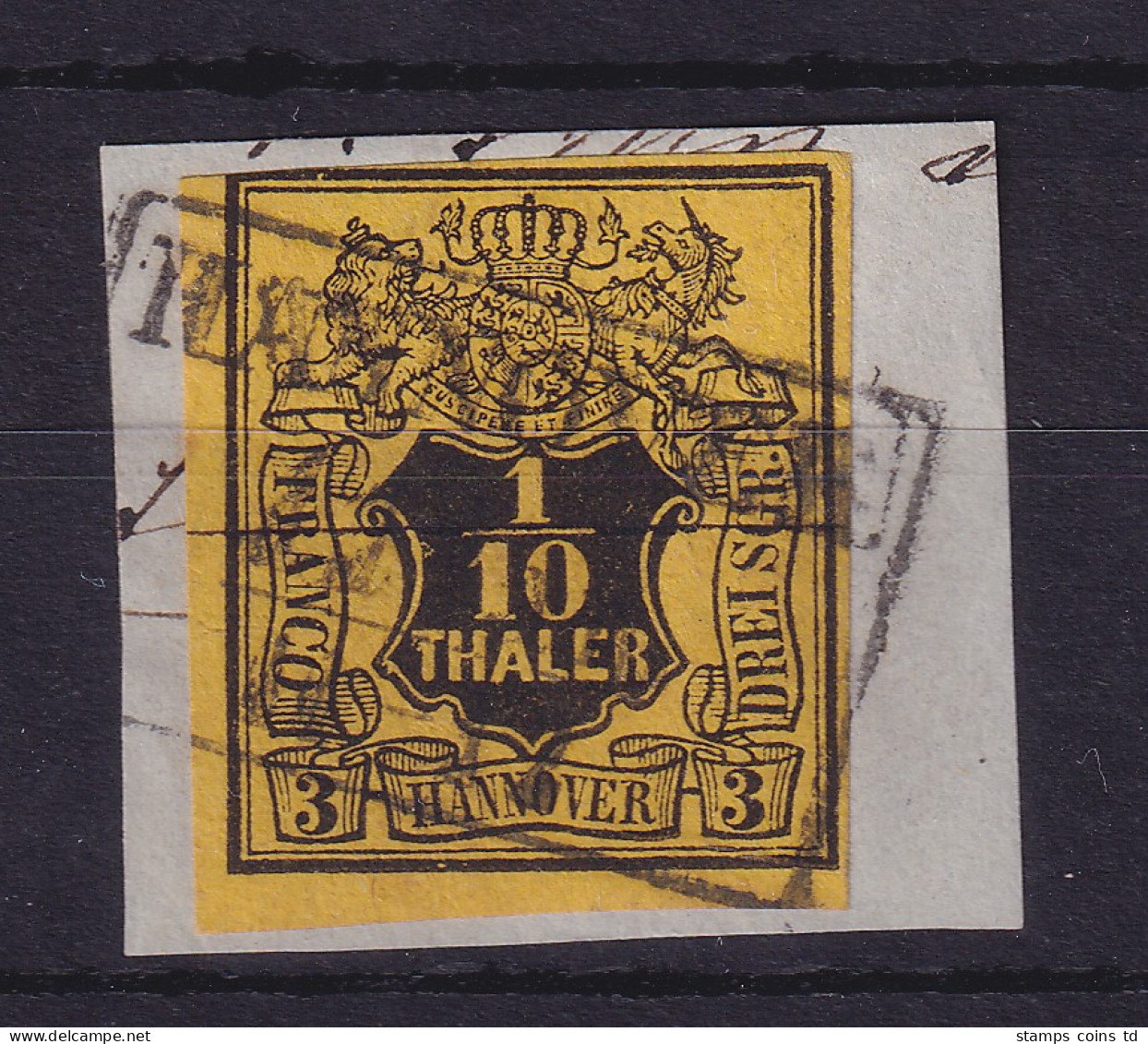 Hannover 1851 Wappen 1/10 Taler Mi.-Nr. 5 O HANNOVER Auf Briefstück - Hannover