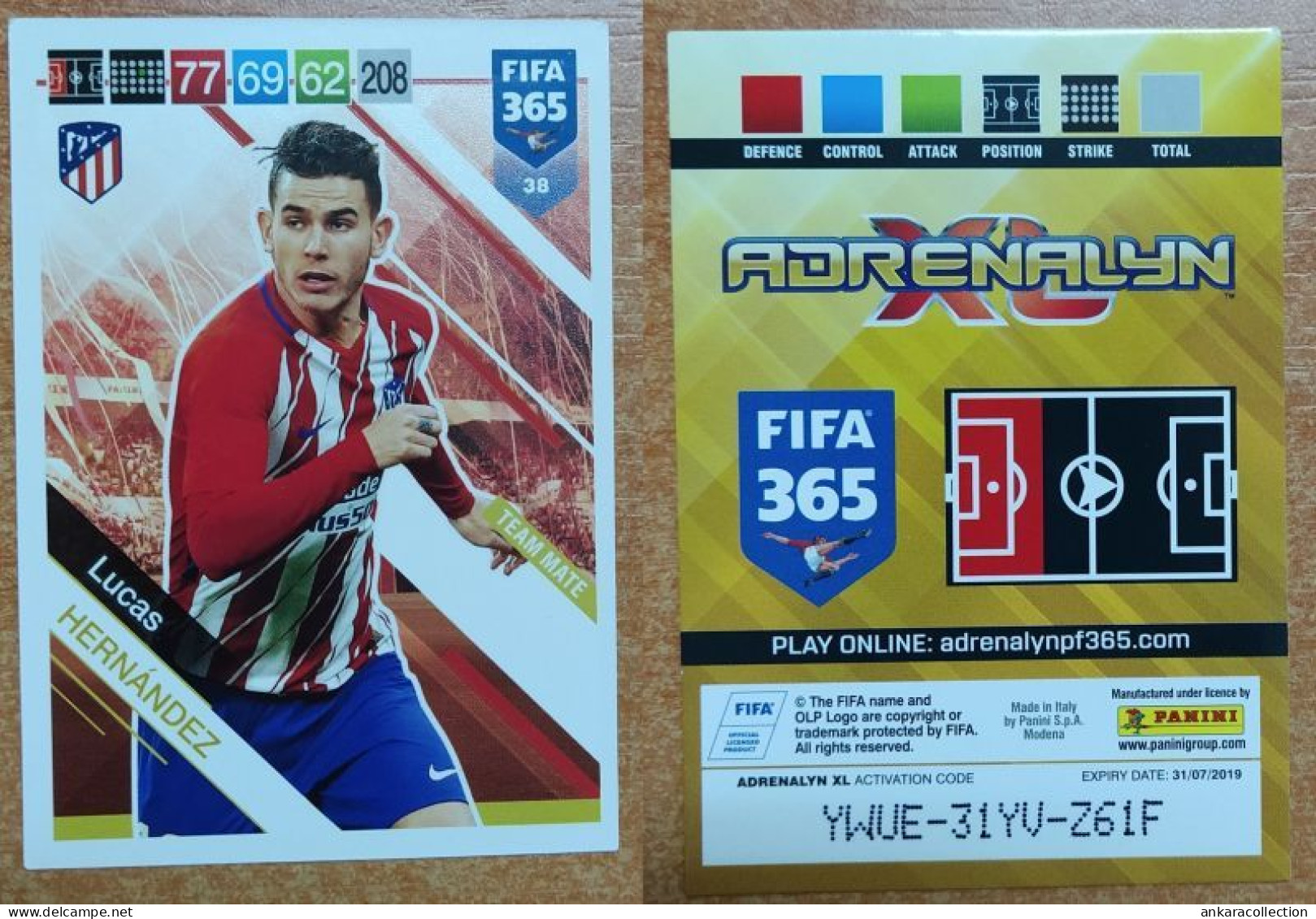 AC - 38 LUCAS HERNANDEZ  ATLETICO DE MADRID  PANINI FIFA 365 2019 ADRENALYN TRADING CARD - Trading-Karten