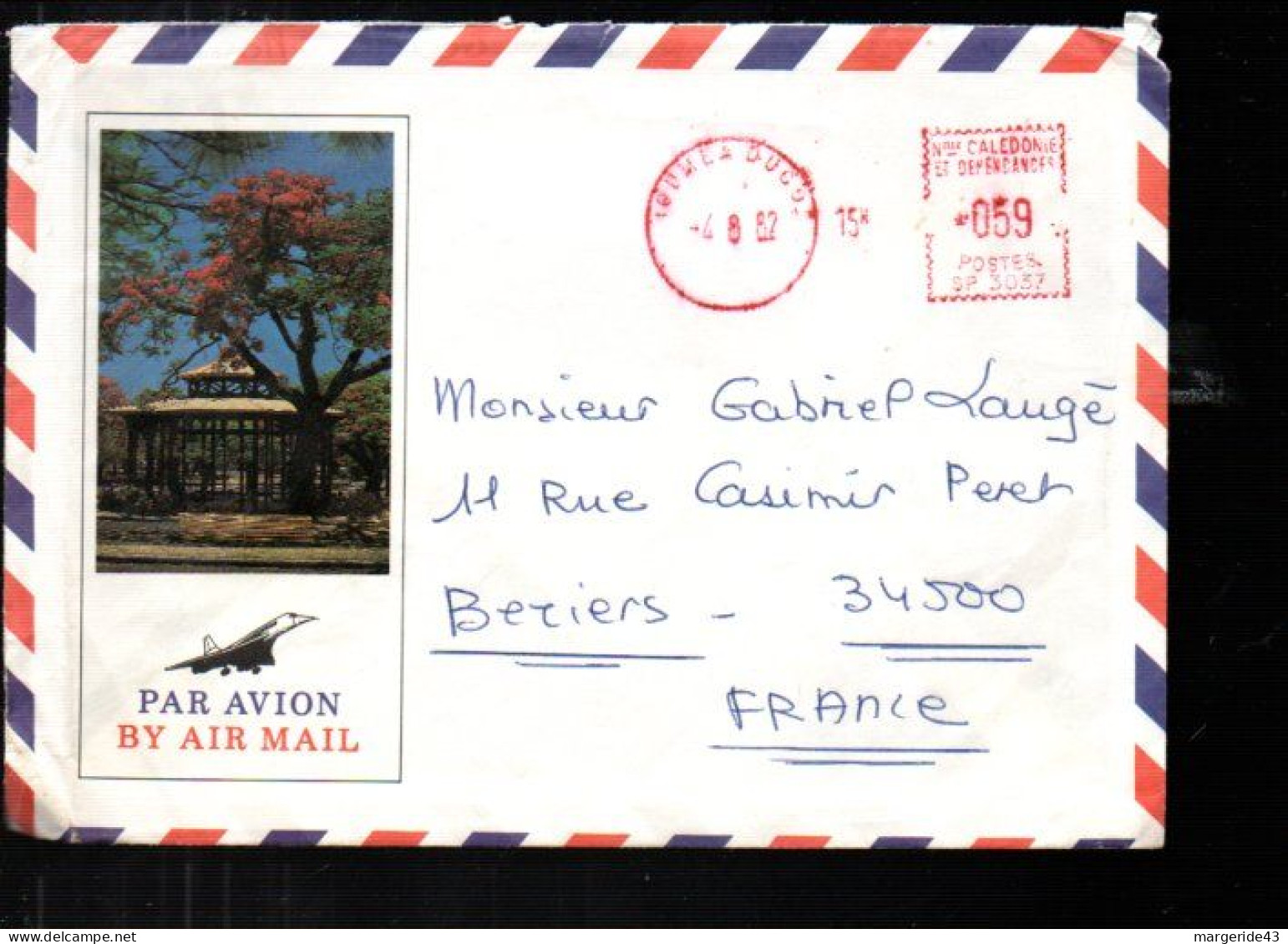 NOUVELLE CALEDONIE LETTRE AVION POUR LA FRANCE 1982 - Briefe U. Dokumente