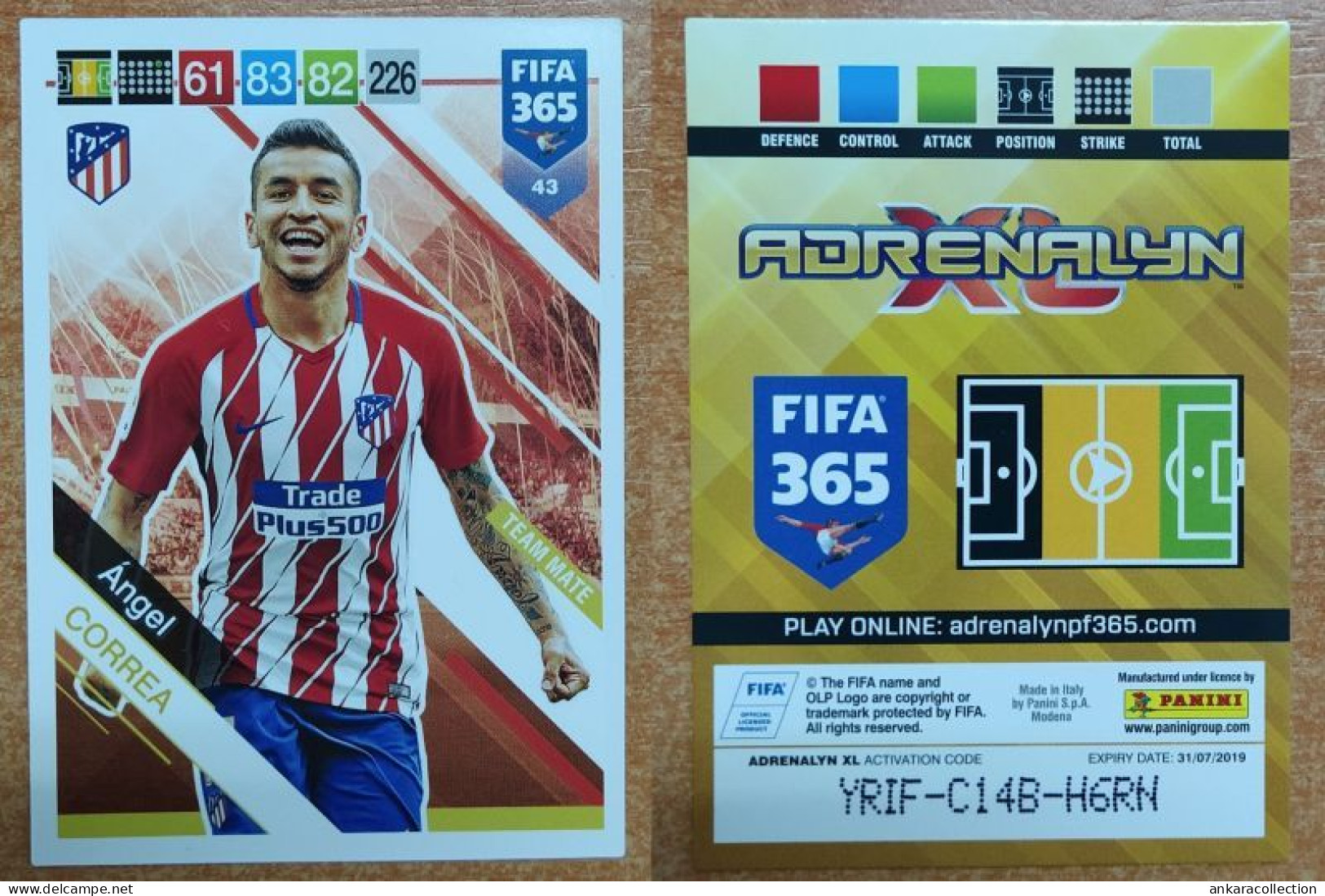 AC - 43 ANGEL CORREA  ATLETICO DE MADRID  PANINI FIFA 365 2019 ADRENALYN TRADING CARD - Tarjetas