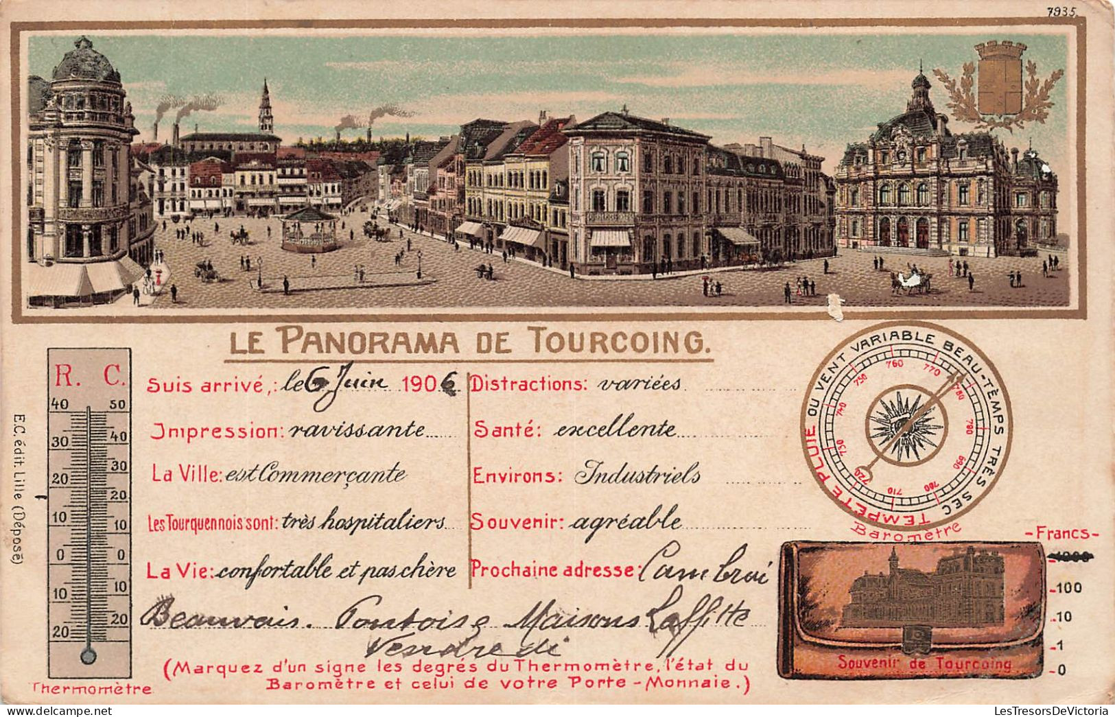 FRANCE - Le Panorama De Tourcoing - Thermomètre - Animé - Vue Générale - Carte Postale Ancienne - Tourcoing