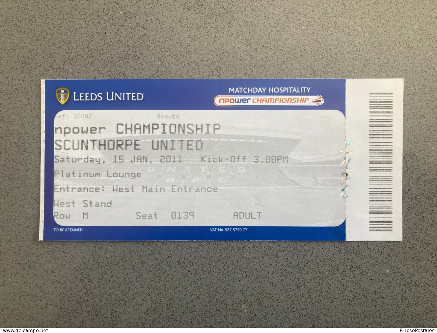 Leeds United V Scunthorpe United 2010-11 Match Ticket - Tickets - Entradas