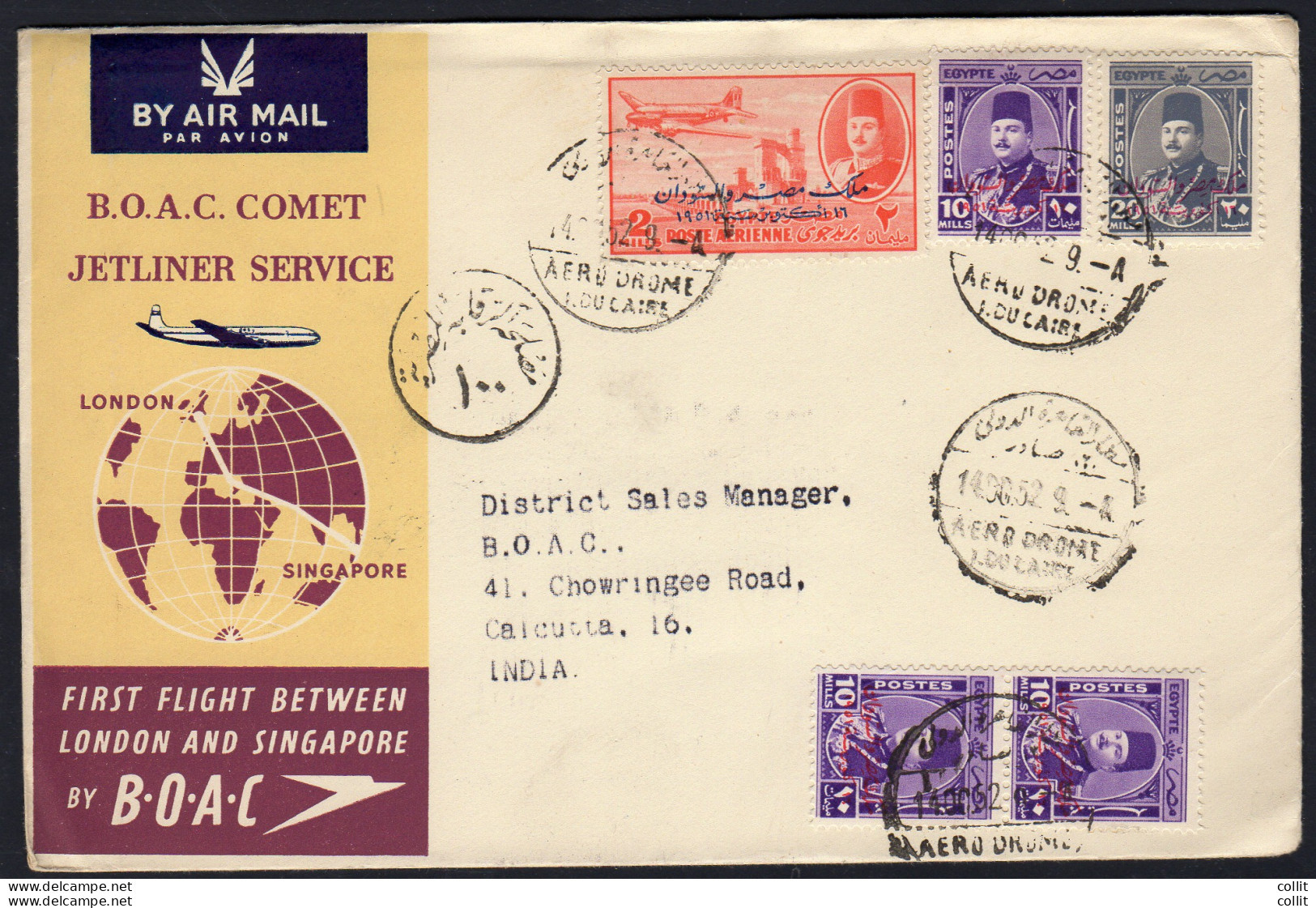 B.O.A.C. - Aerogramma I° Volo Cairo/Calcutta (India) - Airmail