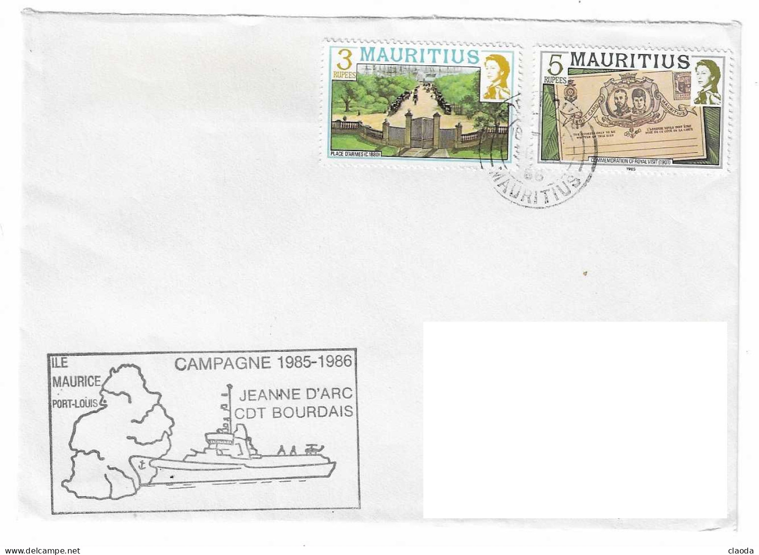 158 JDA -PORTE-HÉLICOPTÈRES JEANNE D'ARC - CDT BOURDAIS - GEAOM 1985 -1986 (ESCALE ÎLE MAURICE ) TP LOCAUX (Voir DESCRIS - Seepost