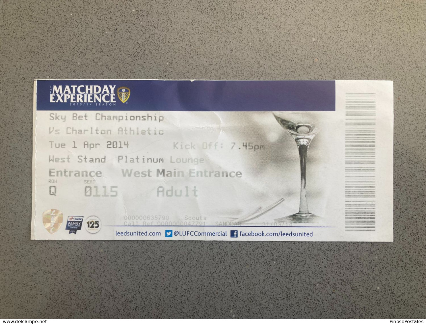 Leeds United V Charlton Athletic 2013-14 Match Ticket - Match Tickets