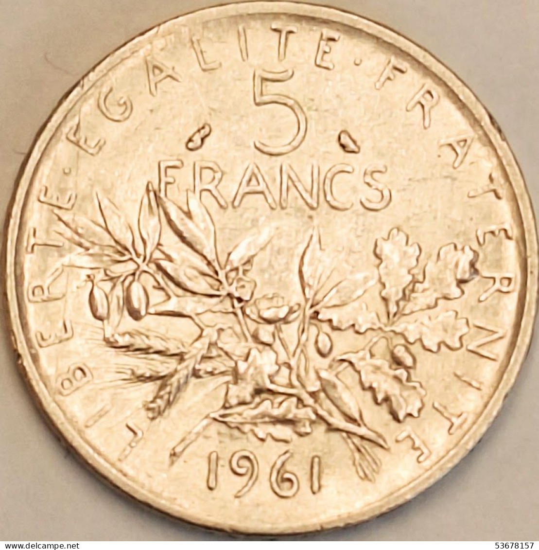 France - 5 Francs 1961, KM# 926, Silver (#4330) - 5 Francs