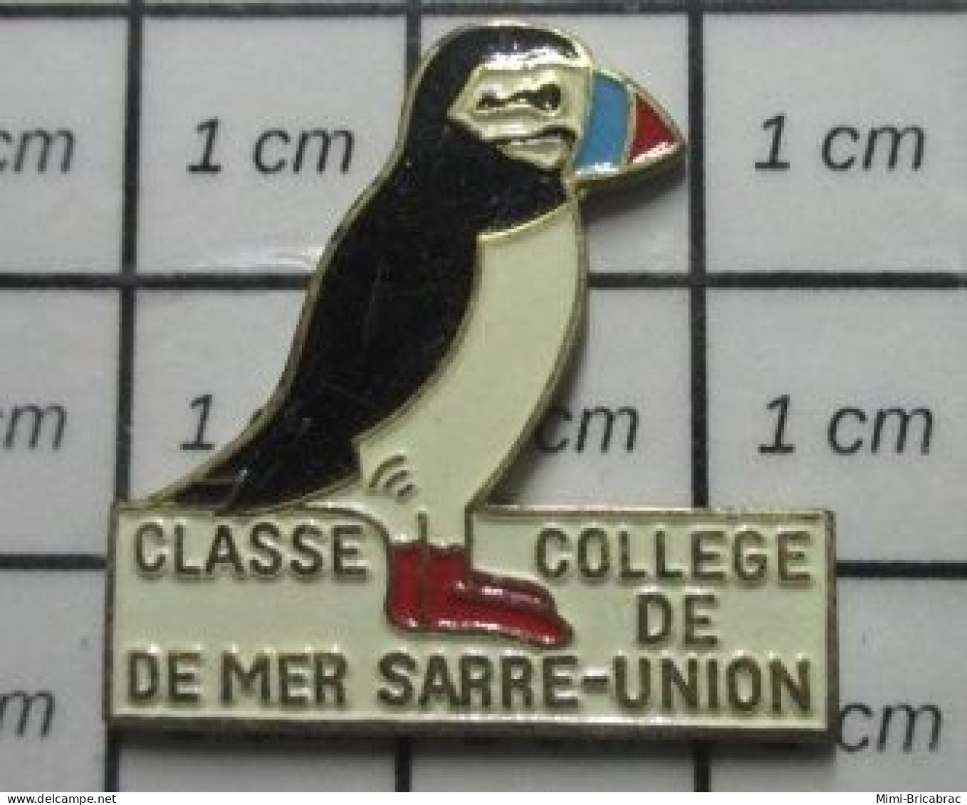 1618c Pin's Pins / Beau Et Rare : ANIMAUX / OISEAU MARIN MACAREUX COLLEGE DE MER SARRE-UNION - Animaux