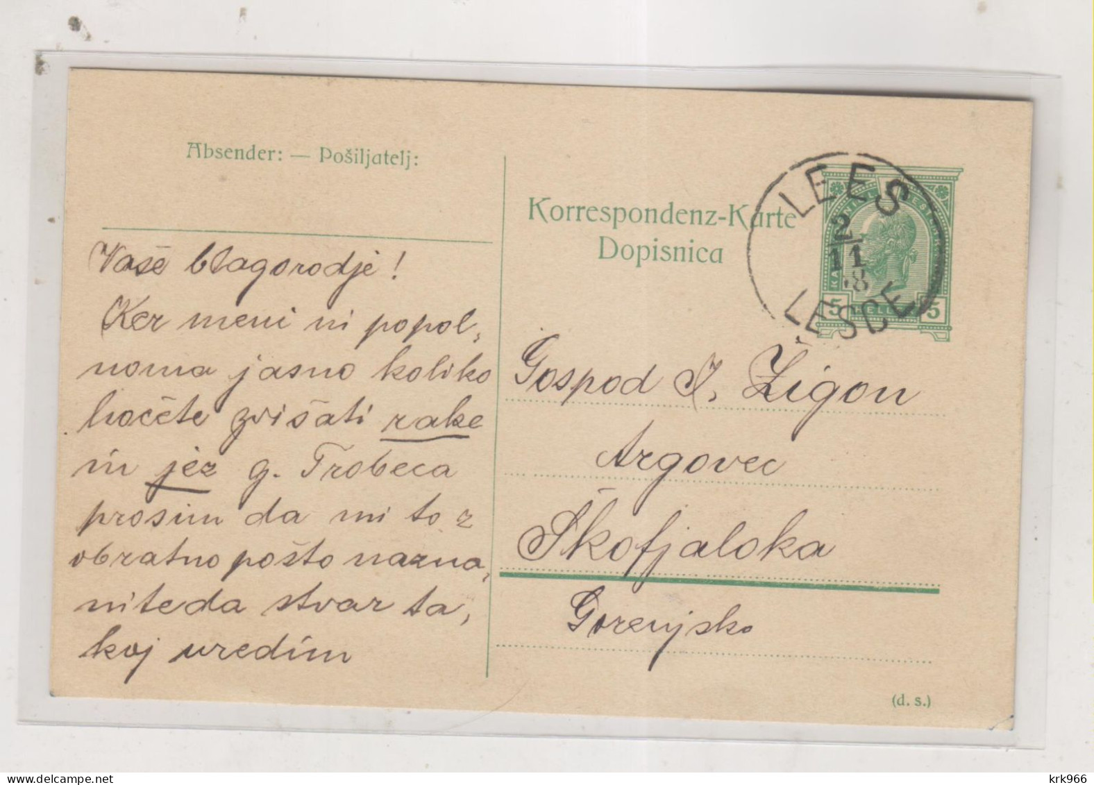 SLOVENIA AUSTRIA 1908 LESCE LEES Nice Postal Stationery - Slovenia