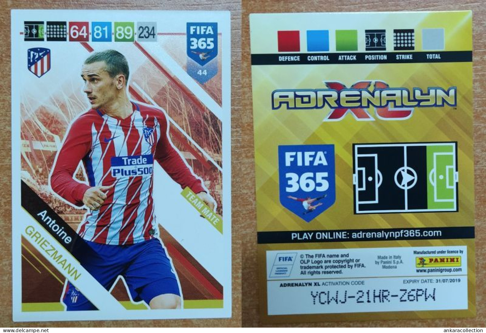 AC - 44 ANTOINE GRIEZMANN  ATLETICO DE MADRID  PANINI FIFA 365 2019 ADRENALYN TRADING CARD - Trading-Karten