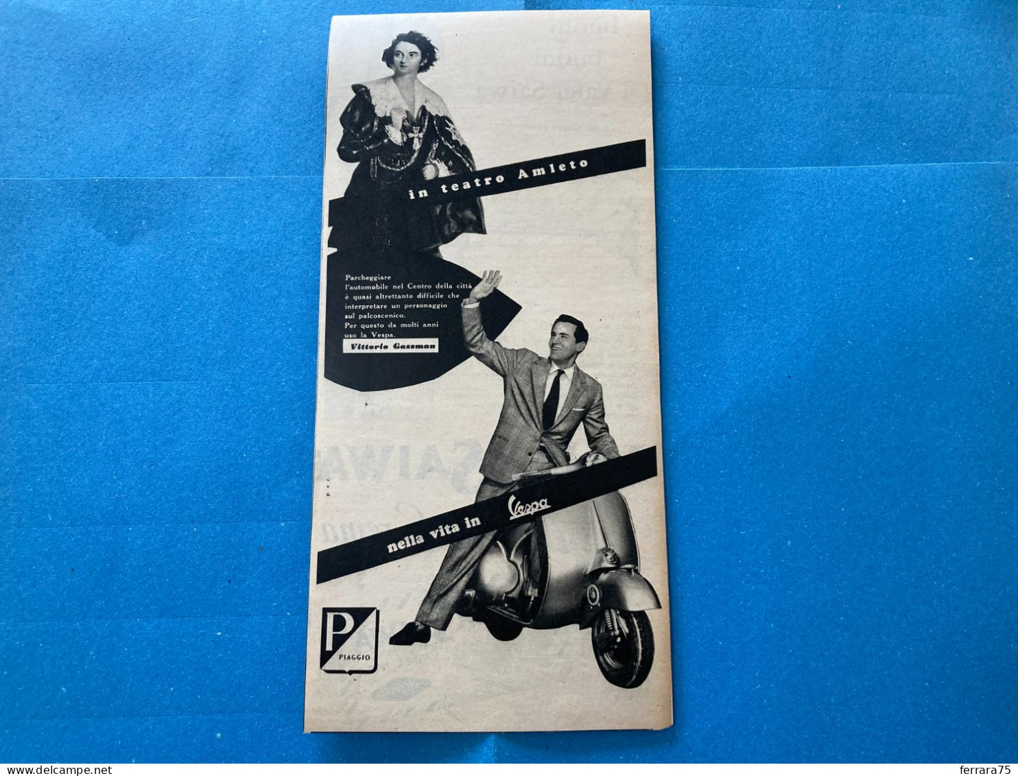 PUBBLICITà ADVERTISING VESPA PIAGGIO VINTAGE VITTORIO GASSMAN.++ - Andere & Zonder Classificatie