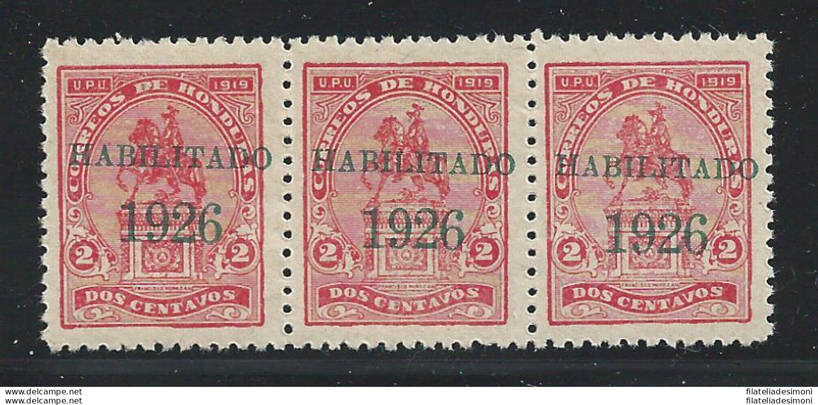 1926 HONDURAS, YT 187 MNH/** STRISCIA DI TRE SOVRASTAMPA OBLIQUA - Autres - Amérique