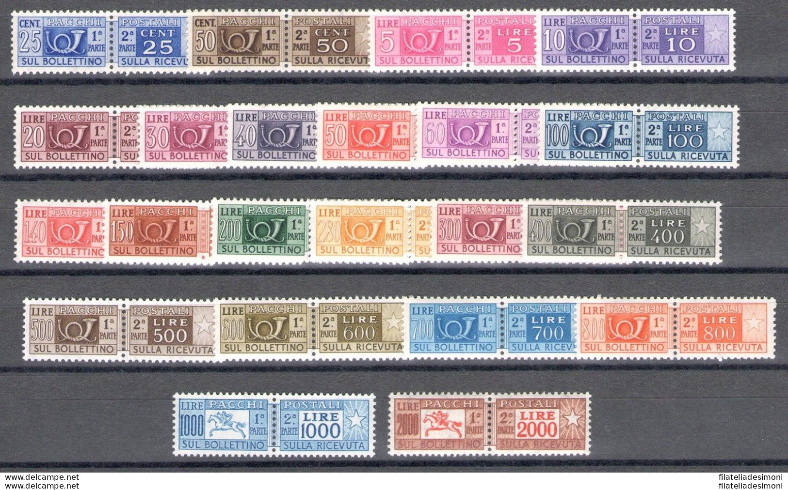 1955-79 Italia - Repubblica , Pacchi Postali Filigrana Stelle, 22 Valori - MNH** - Postal Parcels