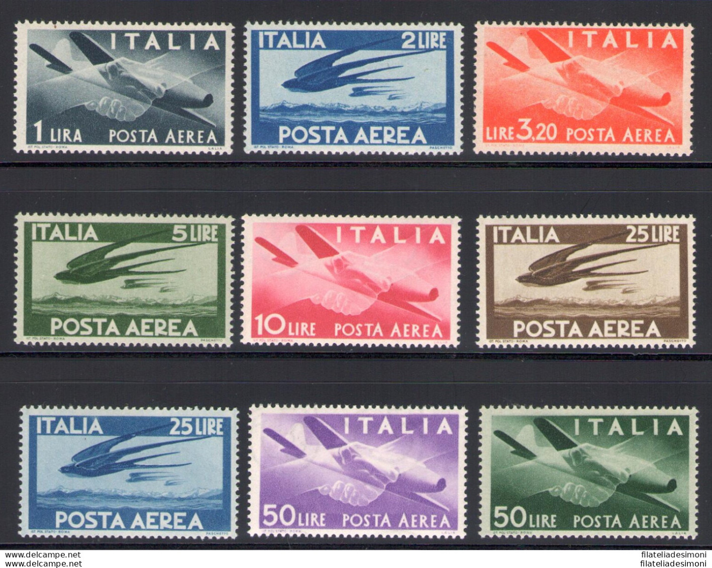 1945-46 Italia - Repubblica , Posta Aerea , N° 126/134 9 Valori MNH** - Luftpost