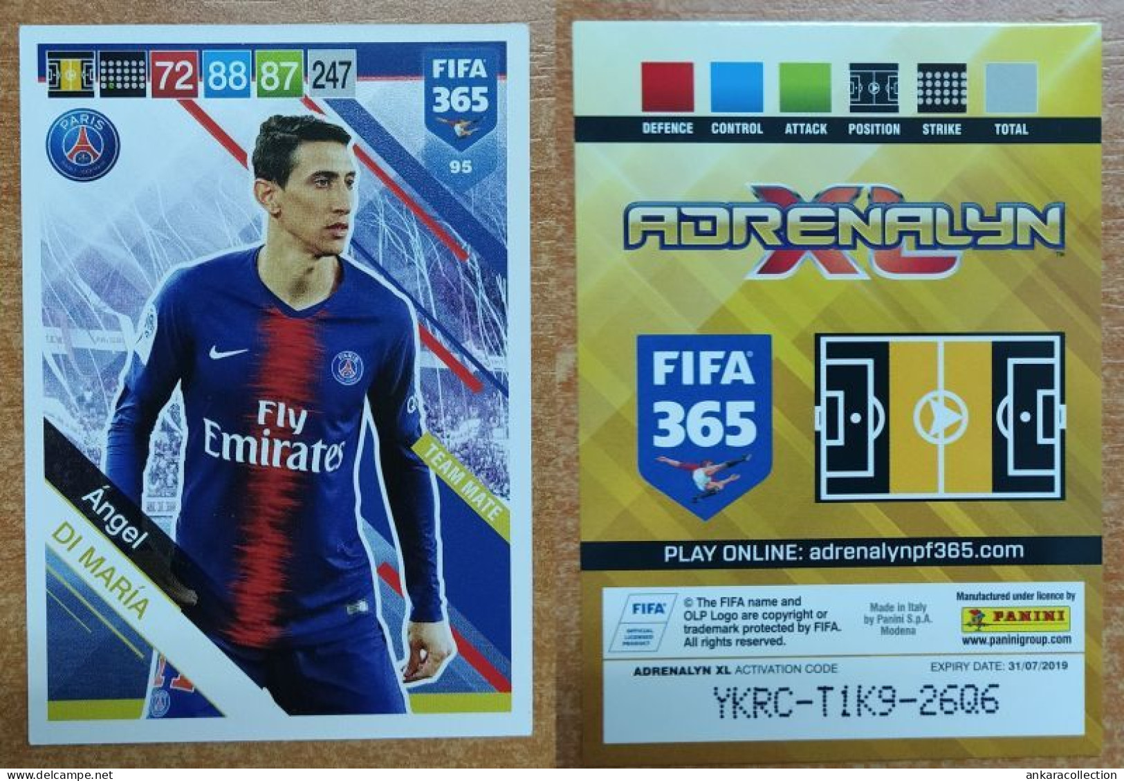 AC - 95 ANGEL DI MARIA  PARIS SAINT GERMAIN  PANINI FIFA 365 2019 ADRENALYN TRADING CARD - Trading-Karten