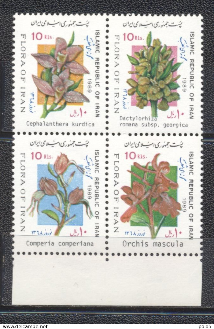 Iran 1989- Iranian New Year Flower Block Of 4v - Irán