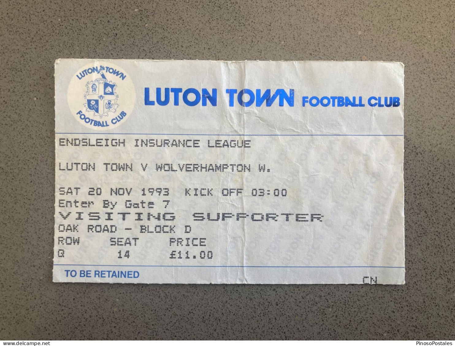 Luton Town V Wolverhampton Wanderers 1993-94 Match Ticket - Match Tickets