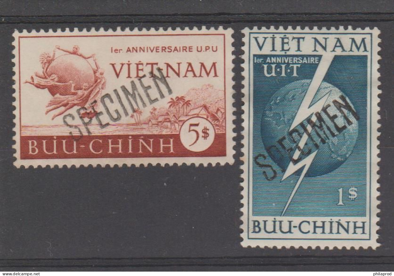 S.VIETNAM  OVERPRINE  SPECIMEN  UPU &  UIT   -   2 Complete Sets  No Gum - Viêt-Nam