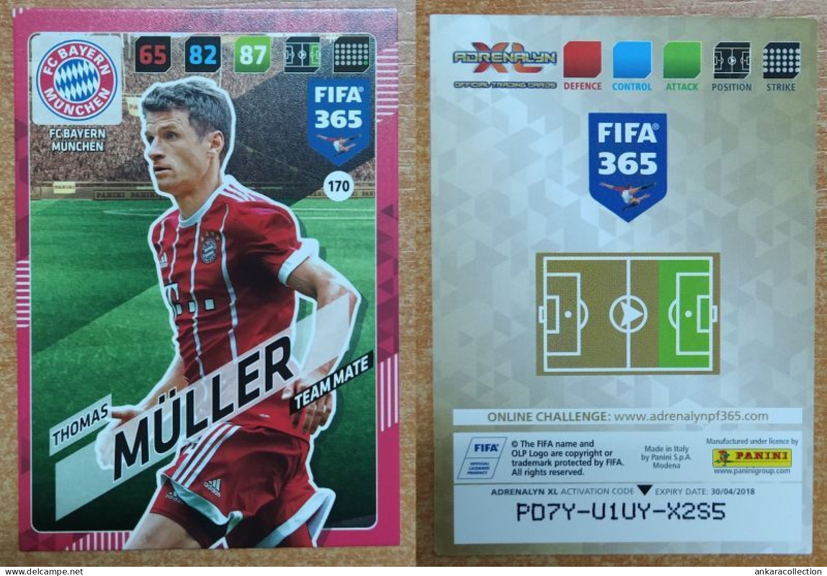 AC - 170 THOMAS MULLER  FC BAYERN MUNCHEN  PANINI FIFA 365 2018 ADRENALYN TRADING CARD - Tarjetas