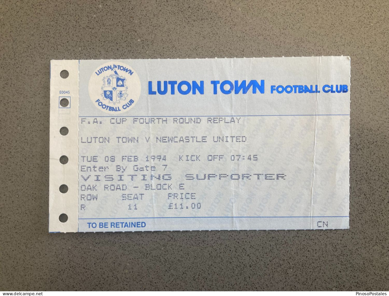 Luton Town V Newcastle United 1993-94 Match Ticket - Match Tickets
