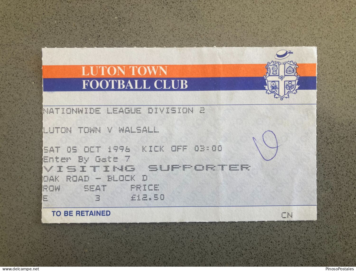 Luton Town V Walsall 1996-97 Match Ticket - Biglietti D'ingresso