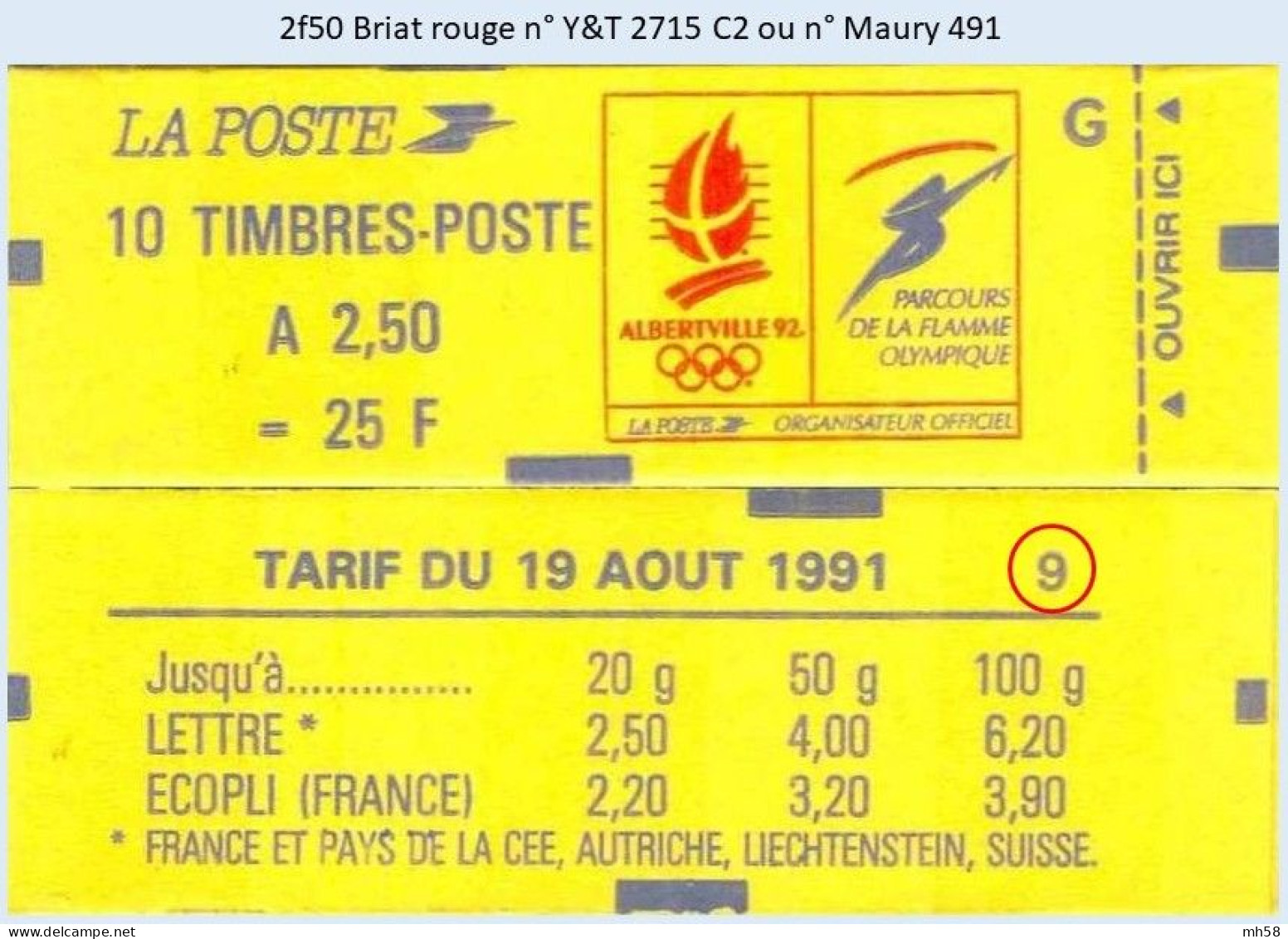 FRANCE - Carnet Conf. 9 - 2f50 Briat Rouge - YT 2715 C2 / Maury 491 - Moderne : 1959-...