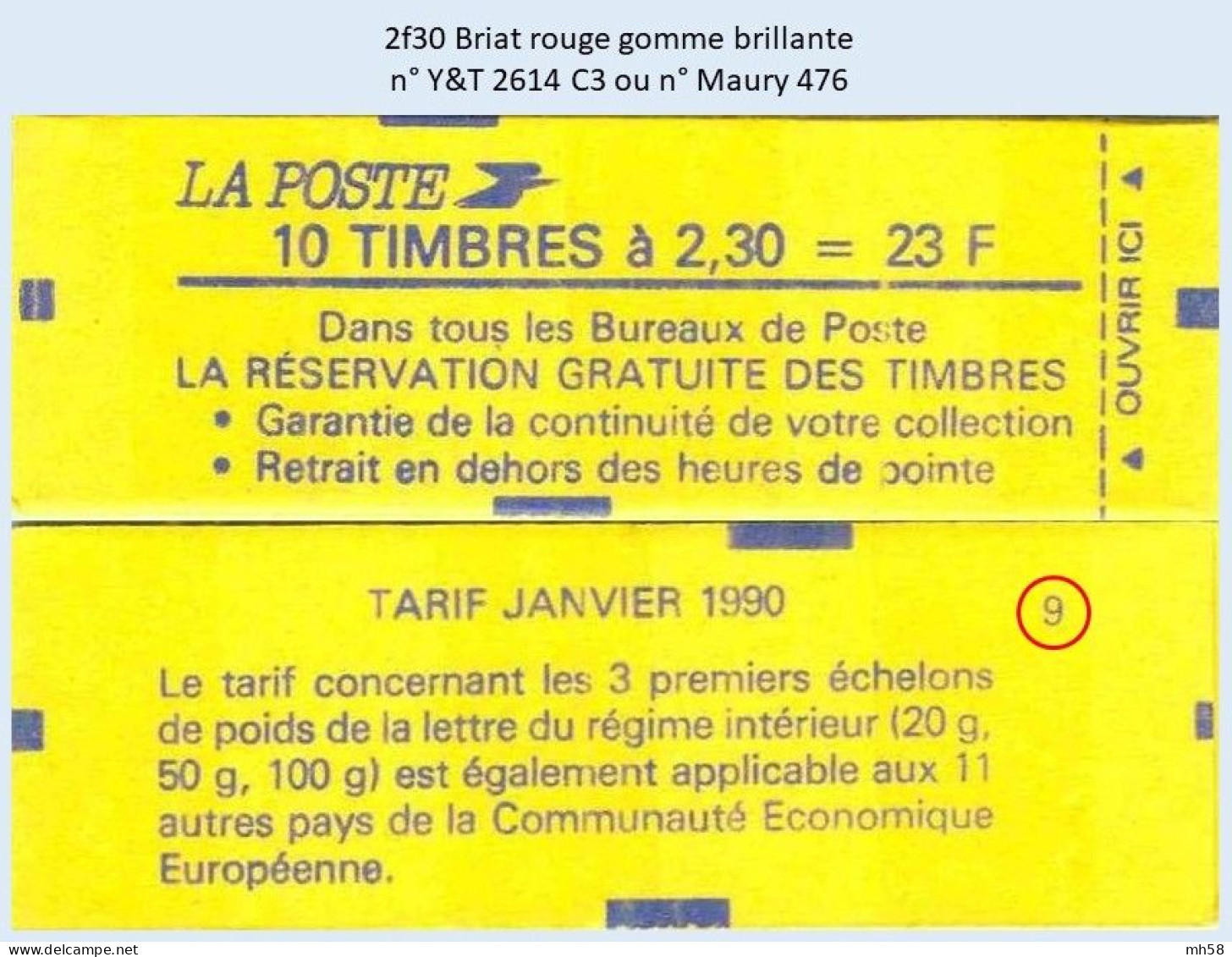 FRANCE - Carnet Conf. 9 - 2f30 Briat Rouge - YT 2614 C3 / Maury 476 - Modernes : 1959-...