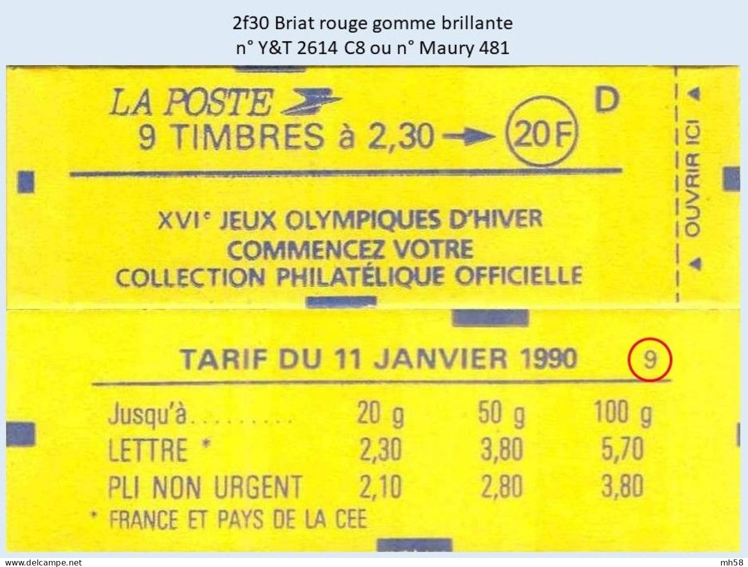 FRANCE - Carnet Conf. 9 - 2f30 Briat Rouge - YT 2614 C8 / Maury 481 - Modernes : 1959-...