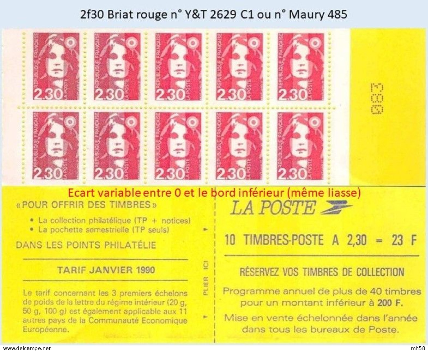 FRANCE - Carnet 2f30 Briat Rouge - YT 2629 C1 / Maury 485 - Modern : 1959-...