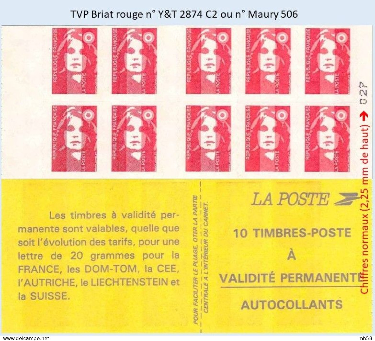 FRANCE - Carnet TVP Briat Rouge - YT 2874 C2 / Maury 506 - Moderni : 1959-…