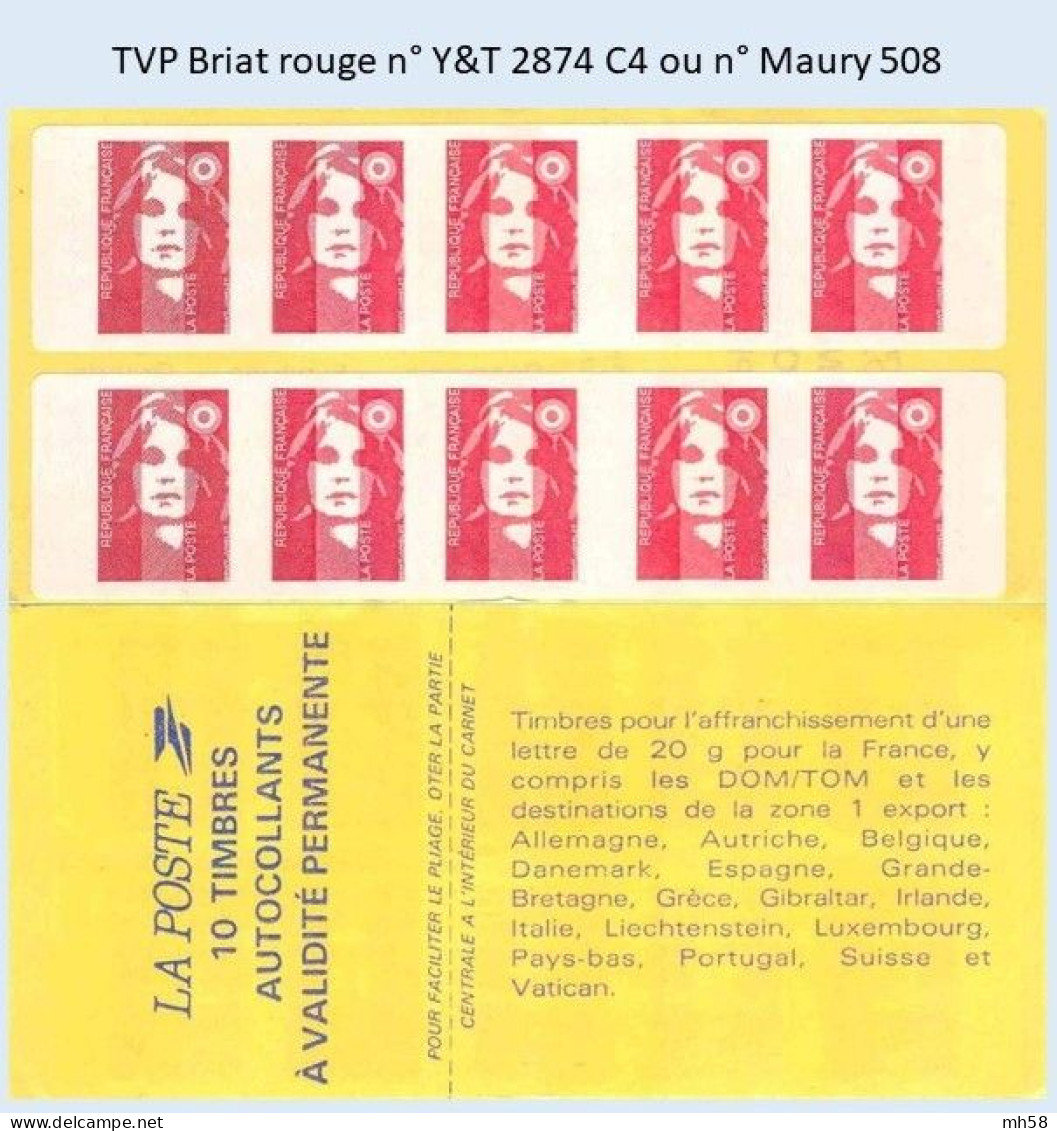 FRANCE - Carnet TVP Briat Rouge - YT 2874 C4 / Maury 508 - Moderne : 1959-...