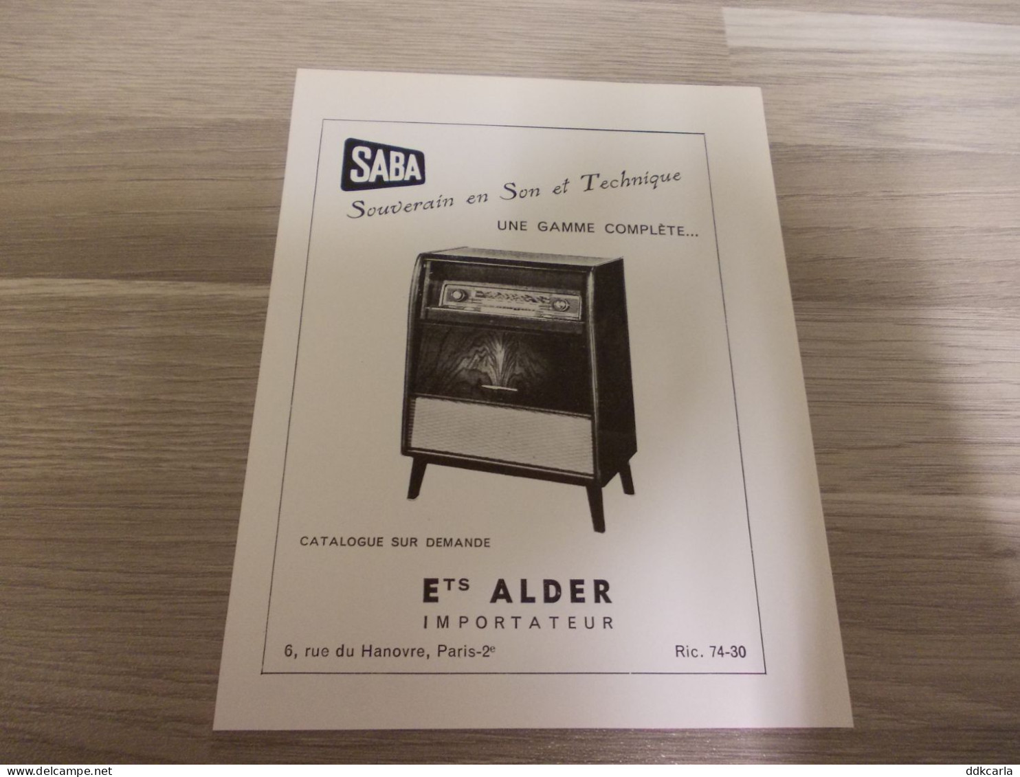 Reclame Advertentie Uit Oud Tijdschrift 1956 - SABA  Souverain En Son Et Technique - Ets. Alder à Paris - Publicités